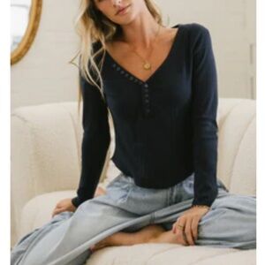 Bohme navy blue long sleeve blouse top